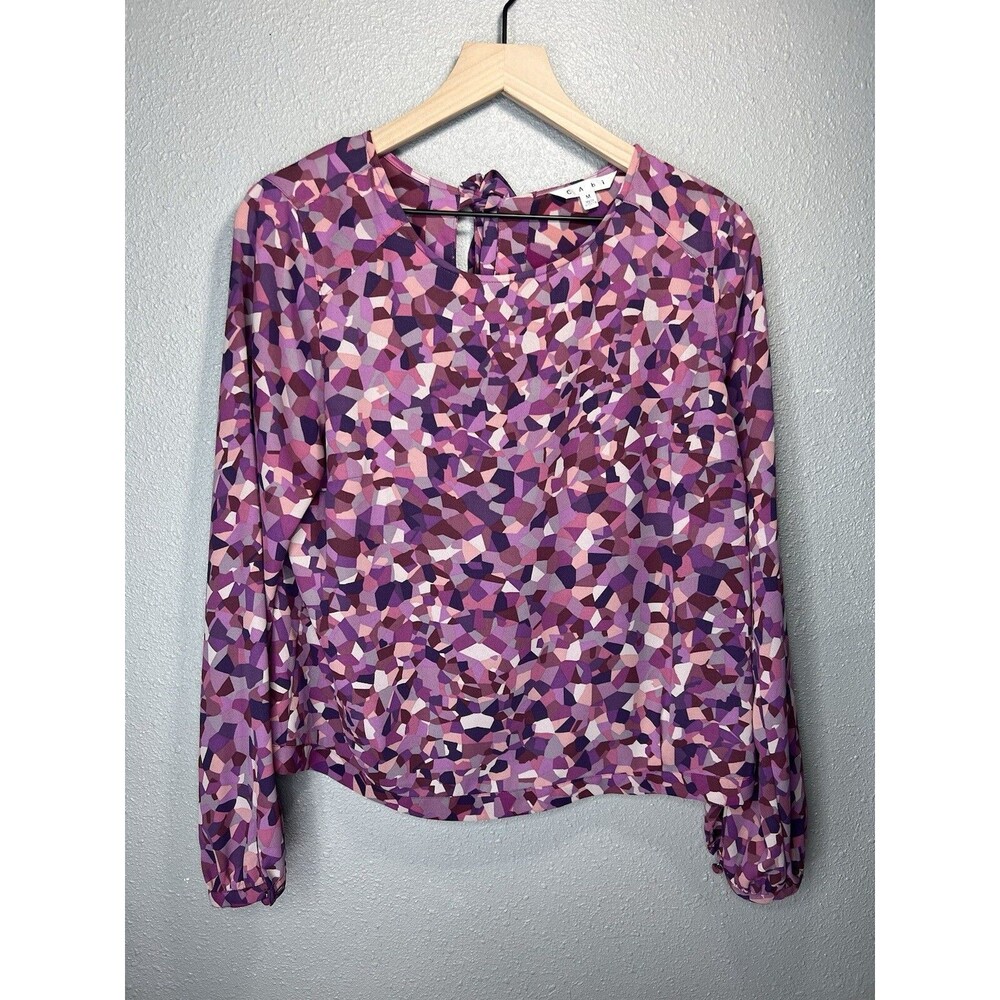 Cabi Kaleidoscope Blouse Size M Pink Purple Mosaic Long Sleeve Top Office